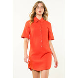 Short Sleeve Collared Button Dress