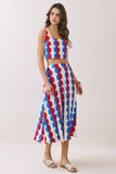 CST1052-Retro Print Crop Top & Midi Skirt Set