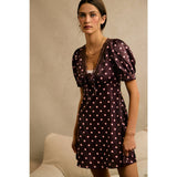 SATIN POLKA DOT LACE TRIM SHORT SLEEVES MINI DRESS