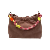 SUEDE LEATHER SHOULDER BAG PLEATED: Taupe