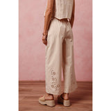 FLORAL EYELET EMBROIDERED WIDE LEG PANTS