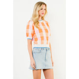 Short Sleeve Check Knit Top