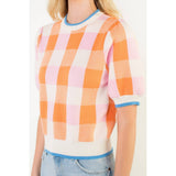 Short Sleeve Check Knit Top