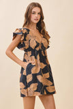 CD06103-Floral Print Plunging V Neck Empire Waist Dress