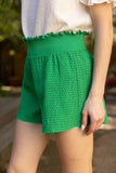 34339 Wide Elastic Waist Textured Shorts