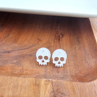 Skull Studs - White Glitter // Halloween Earrings