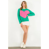 Colorblock Heart Knit Sweater