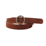 Brass-Toned Circle Buckle Leather Belt