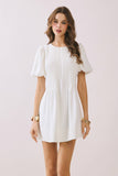 CD06182-Pleated Detail Back Hidden Zipper A Line Dress