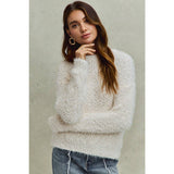 FUZZY PLUSH DIMENSIONAL CREW NECK SWEATER KNIT TOP