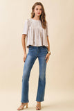 CT9659-Pleated Detail Round Neck Short Metallic Top