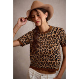 LEOPARD PRINT SHORT SLEEVES SCALLOP RIB KNIT