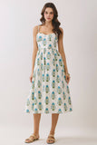 CD06867-Floral Print Back Zipper Sweetheart Midi Dress