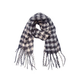 Soft Two Tone Houndstooth Chunky Fleece Oblong Tassel Scarf