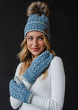 Blue & Lt. Gray Patterned Pom Hat
