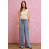 SIDE BUTTONS PULL ON WIDE LEG DENIM JEANS PANTS