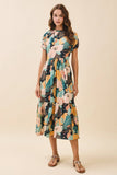 CD06189-Abstract Print High Neck Ruffle Trim Midi Dress