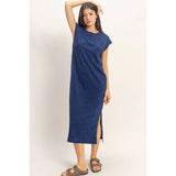 Mineral Wash Cap Sleeve Midi Dress