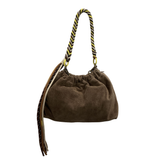 Plissa M suede leather bag: CAMEL