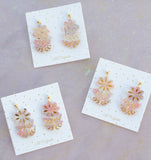 Pink Handpainted Acrylic Flower Dangle Statement Earrings