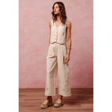 FLORAL EYELET EMBROIDERED WIDE LEG PANTS