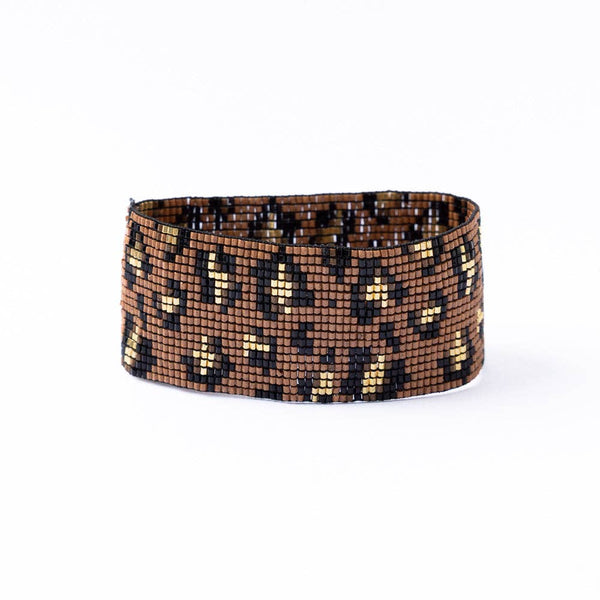Brooklyn Cheetah Print Beaded Stretch Bracelet Mocha Wholesale