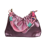IRIDESCENT PLEATED LEATHER SHOULDER BAG