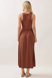 Solid Sleeveless Midi Dress with Front Slit - VD40755