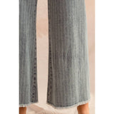 WASHED STRIPE DENIM FRAYED HEM PANTS