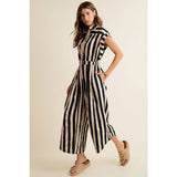 SLEEVELESS WIDRE LEG WIDE STRIPE JUMPSUIT
