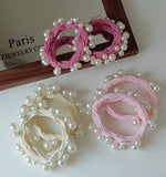 Pink Textured Seamless Pearl Hair Tie (Set of 6)