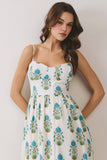CD06867-Floral Print Back Zipper Sweetheart Midi Dress