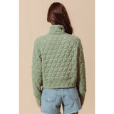 TRIANGLE QUILTED ZIP UP NECK TOP WITH POCKET