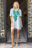 36552 Floral Embroidery Detailed Textured Shift Dress