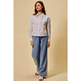 LACE TRIM ELASTIC WAIST MID RISE WIDE DENIM PANTS