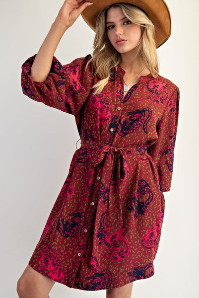 Animal Printed Wool Peach Shirt Dress
