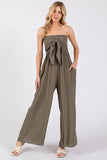 Front Tie Tank Top Wide Leg Jumpsuit - VNJU60417