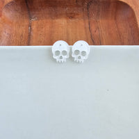 Skull Studs - White Glitter // Halloween Earrings