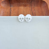 Skull Studs - White Glitter // Halloween Earrings