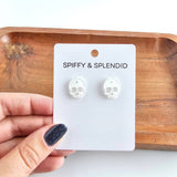 Skull Studs - White Glitter // Halloween Earrings