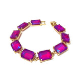 Emerald Cut Glass Crystal Linked Statement Bracelet