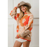 Orange FLOWER PATTERN SWEATER