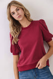 Crew Neck Short Puff Sleeves Knit Top