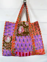Cotton Quilted Block Print Large Tote Bag - Patchwork