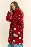 Floral Polka Dot Hooded Mid Length Coat