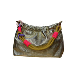 IRIDESCENT PLEATED LEATHER SHOULDER BAG