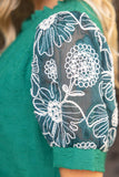 36723 Floral Embroidered Lace Puff Sleeve Solid Textured Top