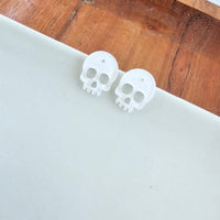 Skull Studs - White Glitter // Halloween Earrings