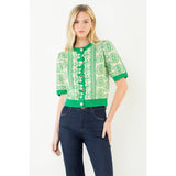 Short Sleeve Floral Pattern Button Up Top