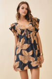 CD06103-Floral Print Plunging V Neck Empire Waist Dress